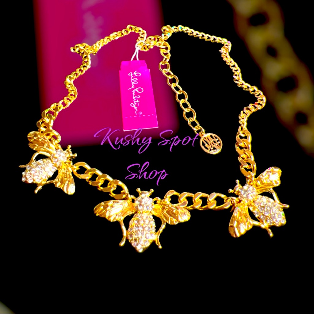 Nwt Lilly Pulitzer Gold W Rhinestones Necklace 18L W Ext 56$